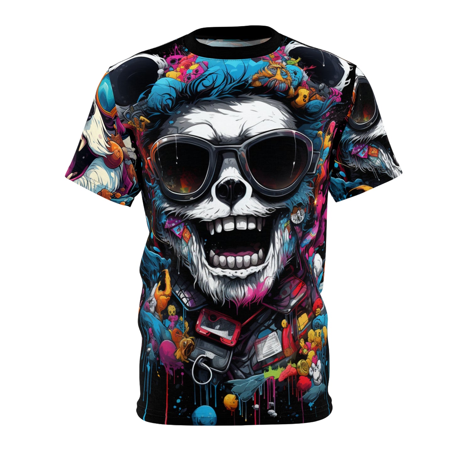 Skull Sunglasses Graphic Tee — Colorful Streetwear All-Over Print