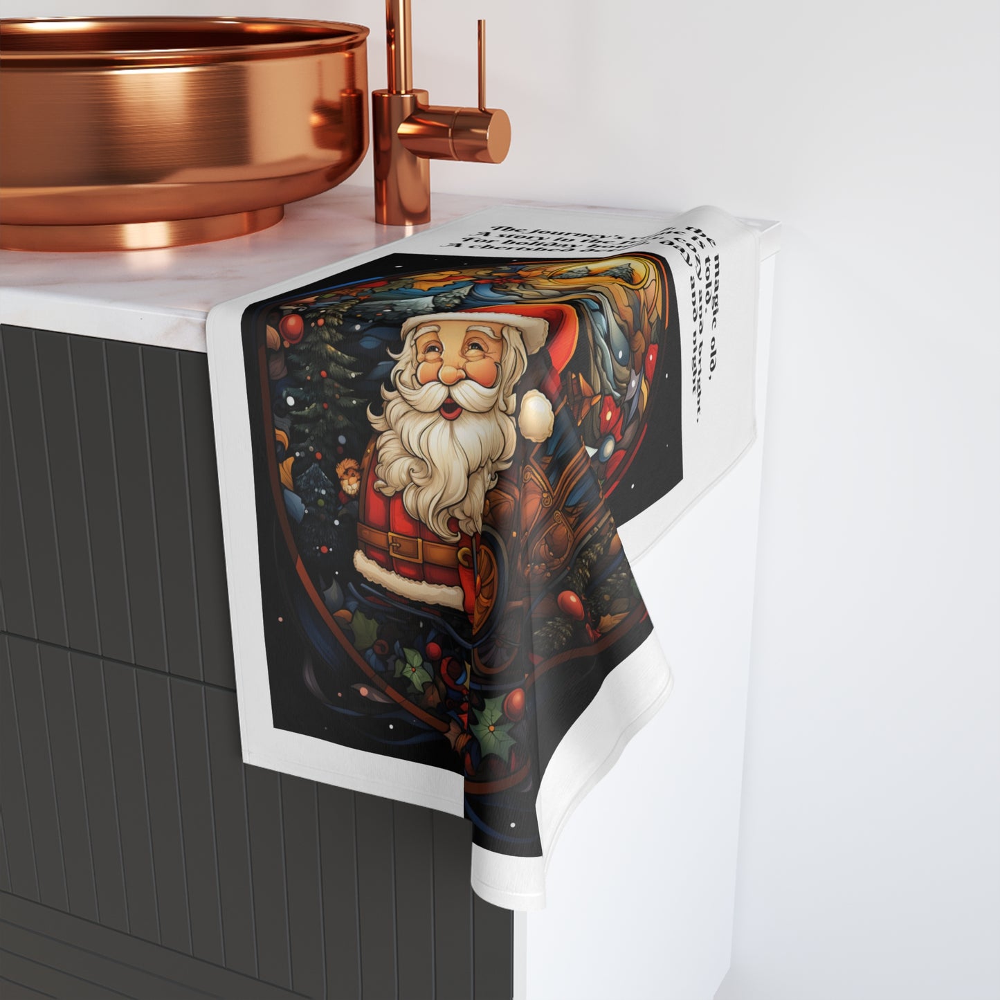 Festive Santa Hand Towel, Christmas Decor, Holiday Gift, Kitchen Towel, Seasonal Decoration, Santa Claus Themed