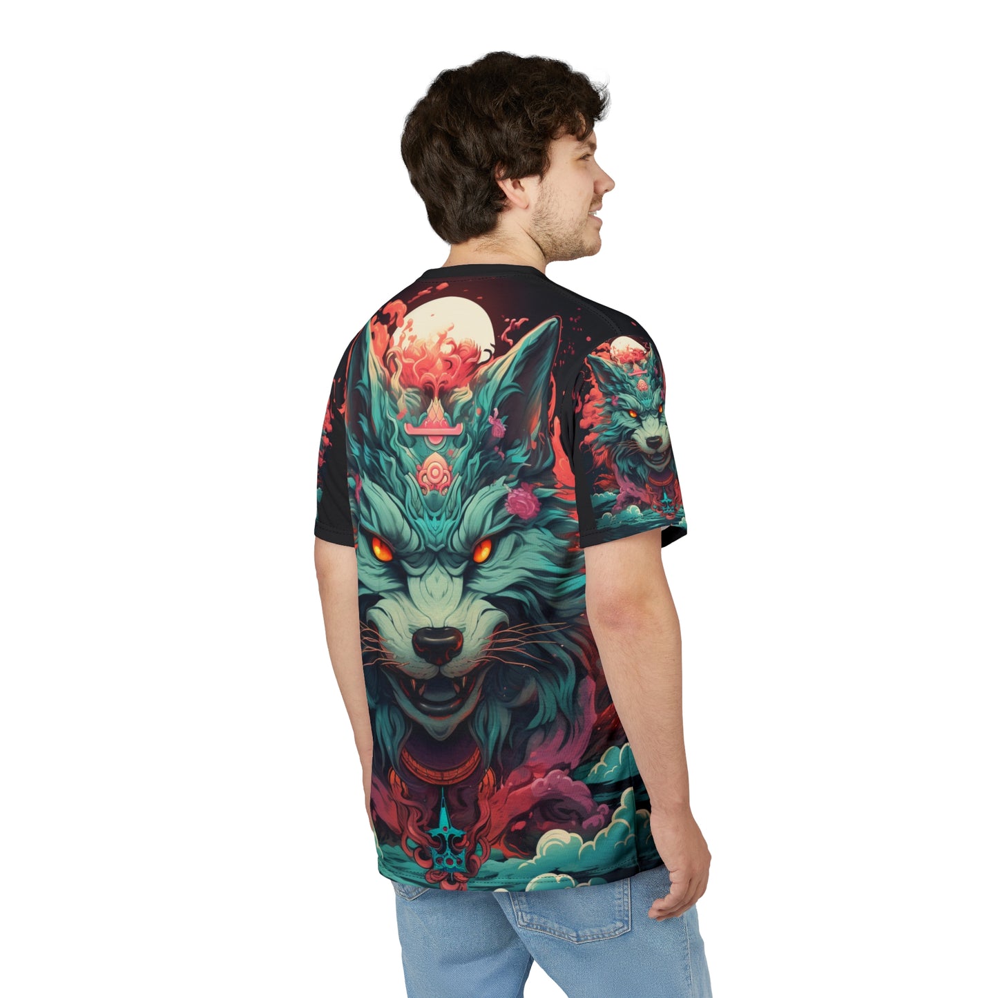 Mystic Wolf All-Over Print Tee — Neon Fox Spirit Graphic Shirt