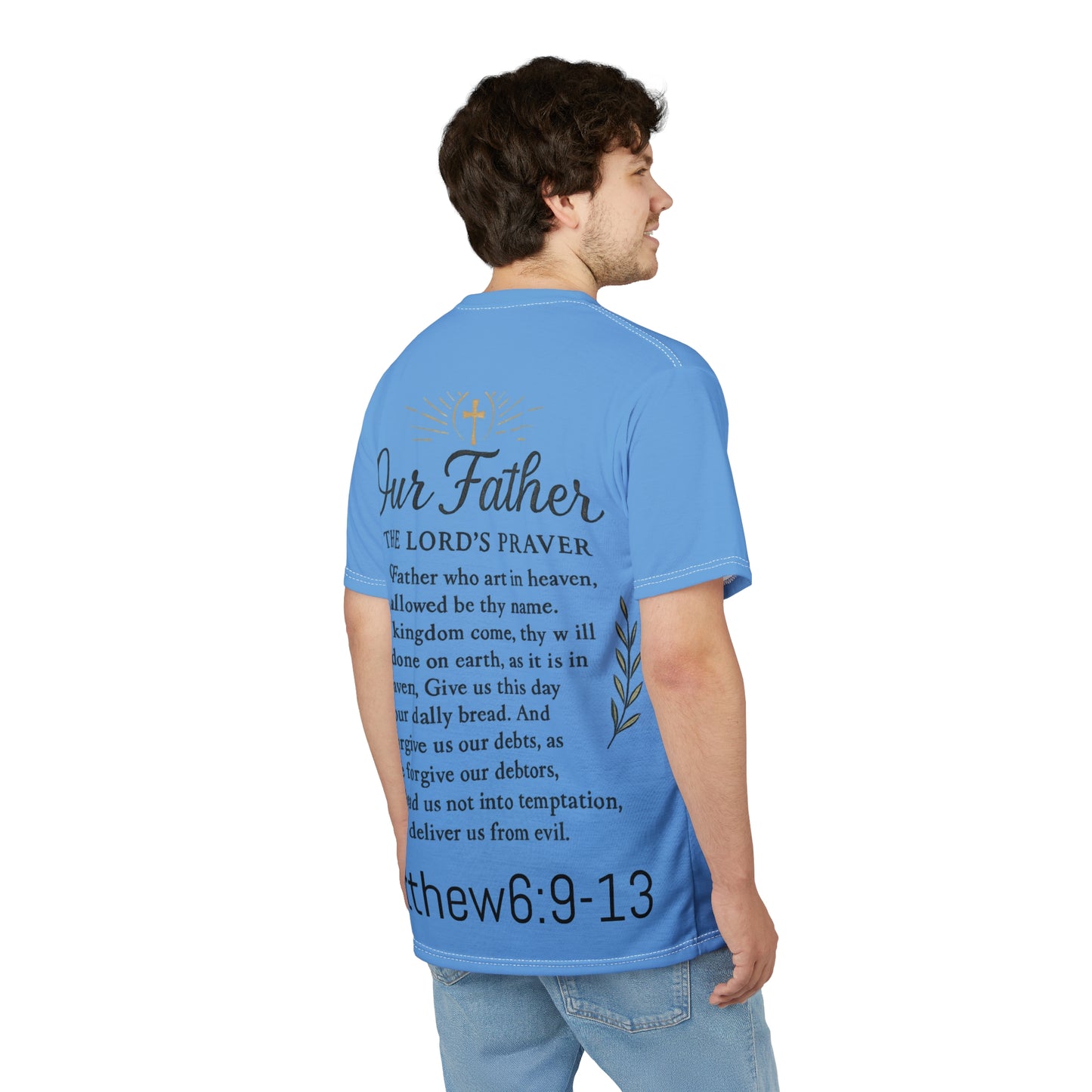 Easter Cross Tee — Rose-Wrapped Cross with Lambs All-Over Print