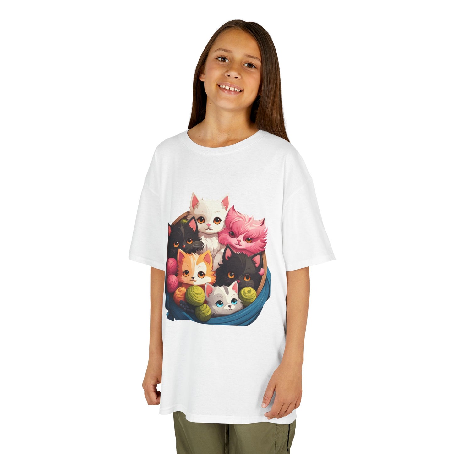 Adorable Cat-Themed Kids Heavy Cotton Tee - Perfect for Animal Lovers, Birthday Gifts, Everyday Wear, Celebration Attire, Cat Enthusiasts